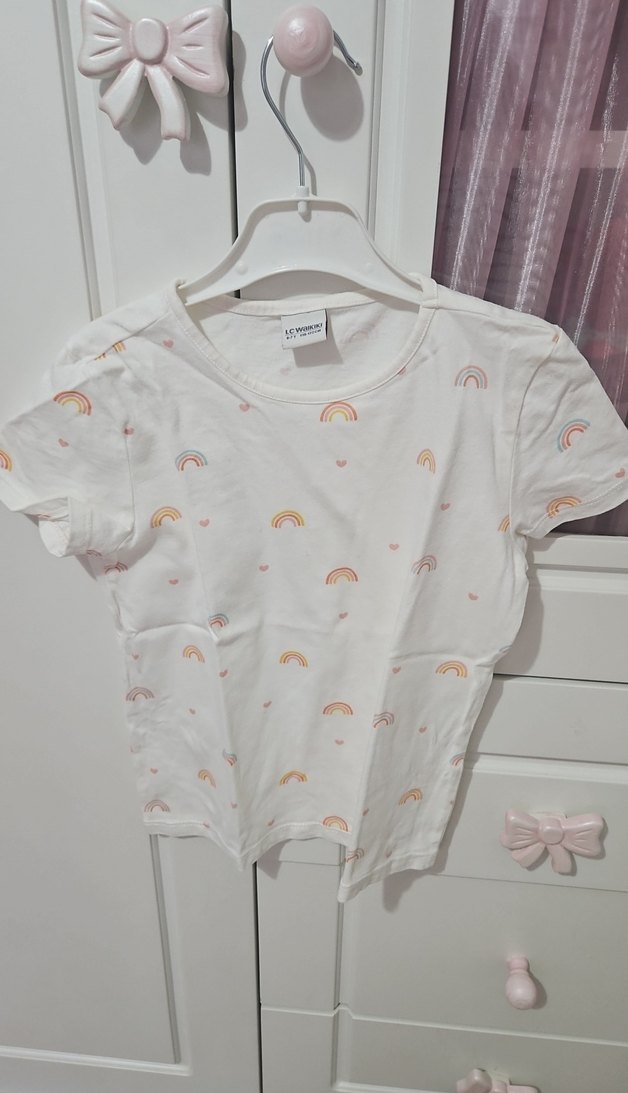 Kız Çocuk Beyaz Baskılı Kısa Kollu Tişört - Görsel 4