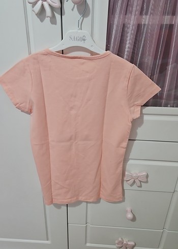 Kız Çocuk Pembe Kelebek Baskılı Kemerli Tişört - Görsel 3