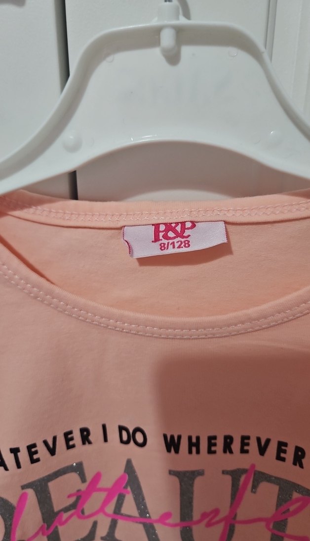 Kız Çocuk Pembe Kelebek Baskılı Kemerli Tişört - Görsel 2