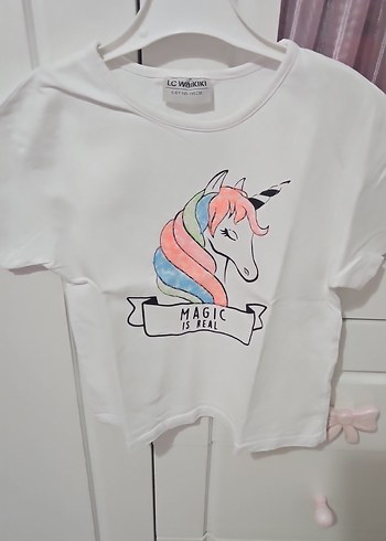 Kız Çocuk Baskılı Unicorn Tişört - Görsel 4