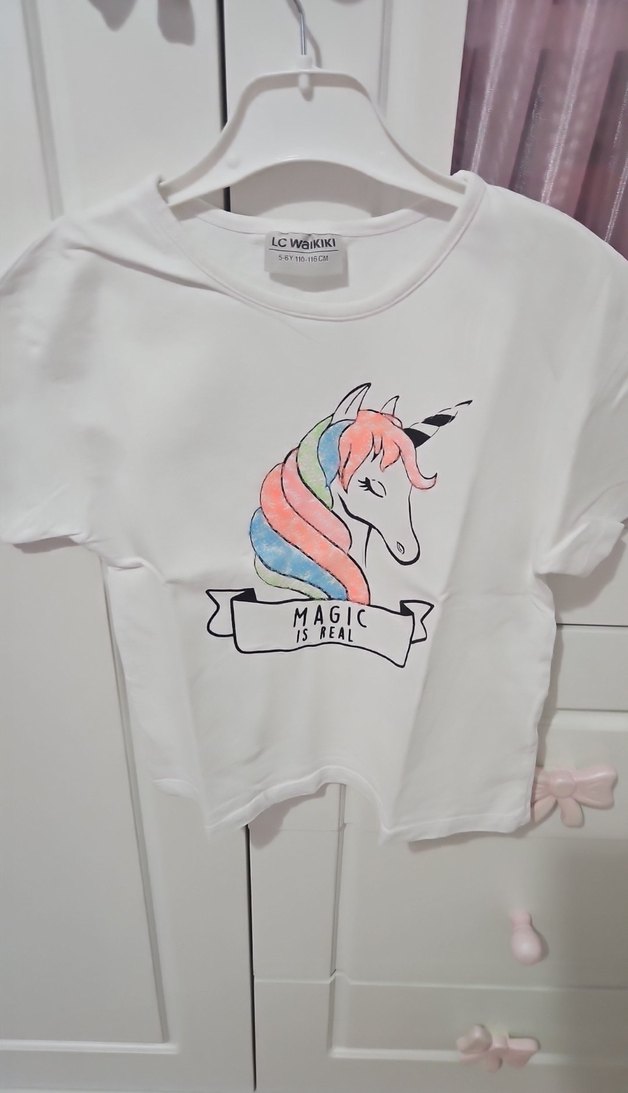 Kız Çocuk Baskılı Unicorn Tişört - Görsel 4