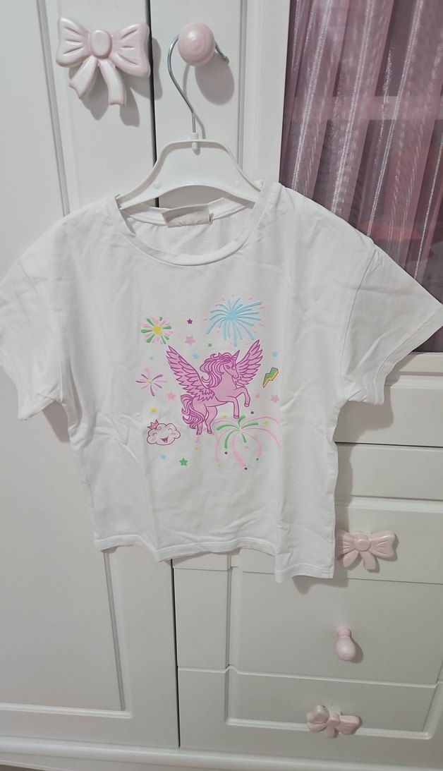 Beyaz Kız Çocuk Baskılı Kısa Kollu Tişört - Görsel 4