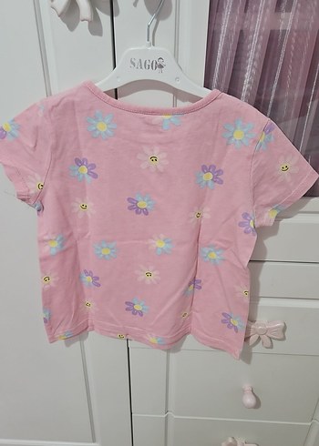 Kız Çocuk Pembe Çiçekli Pamuklu Tişört - Görsel 3
