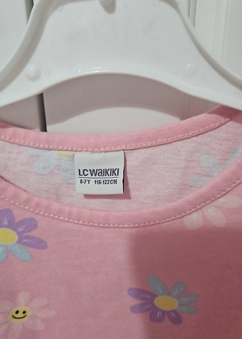 Kız Çocuk Pembe Çiçekli Pamuklu Tişört - Görsel 2