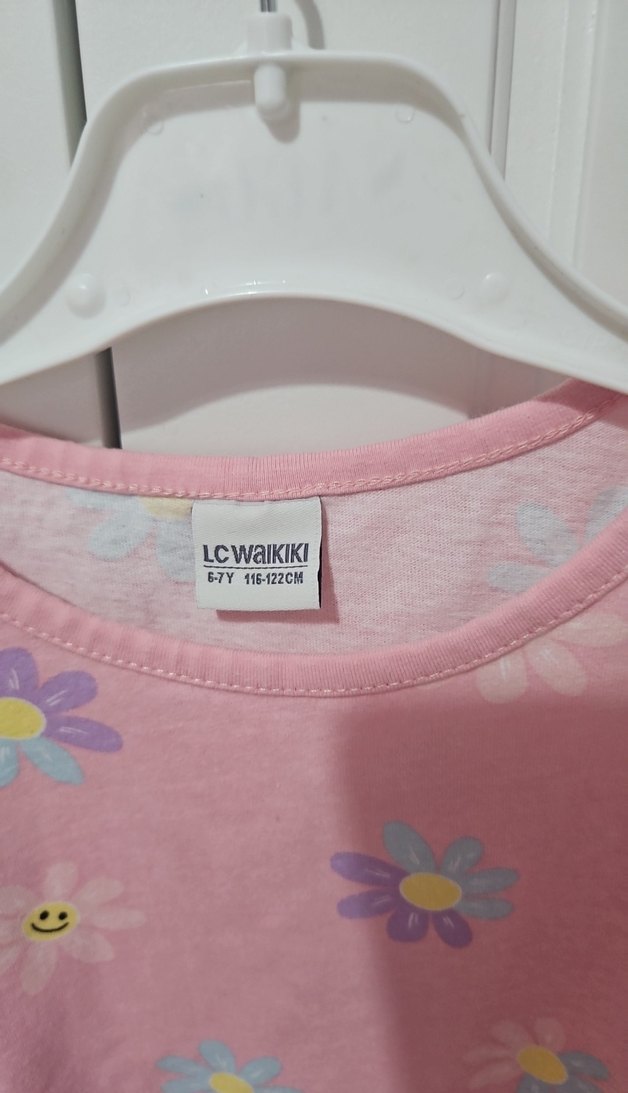 Kız Çocuk Pembe Çiçekli Pamuklu Tişört - Görsel 2