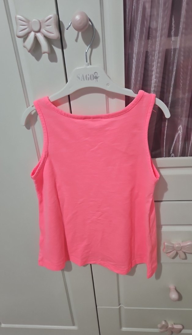 Pembe Kız Çocuk Baskılı Kolsuz Tişört - Görsel 3