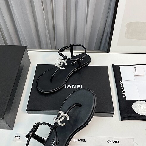 38 Beden siyah Renk Chanel terlik sandalet