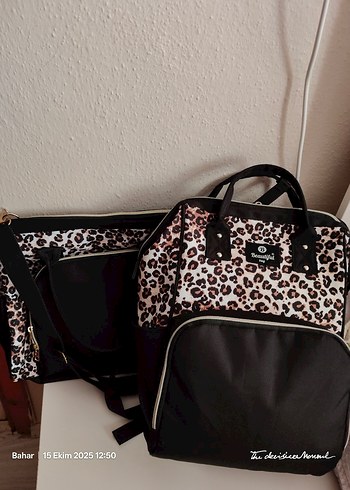 Leopar Desenli Kahverengi Bebek Çantası Seti - Görsel 3