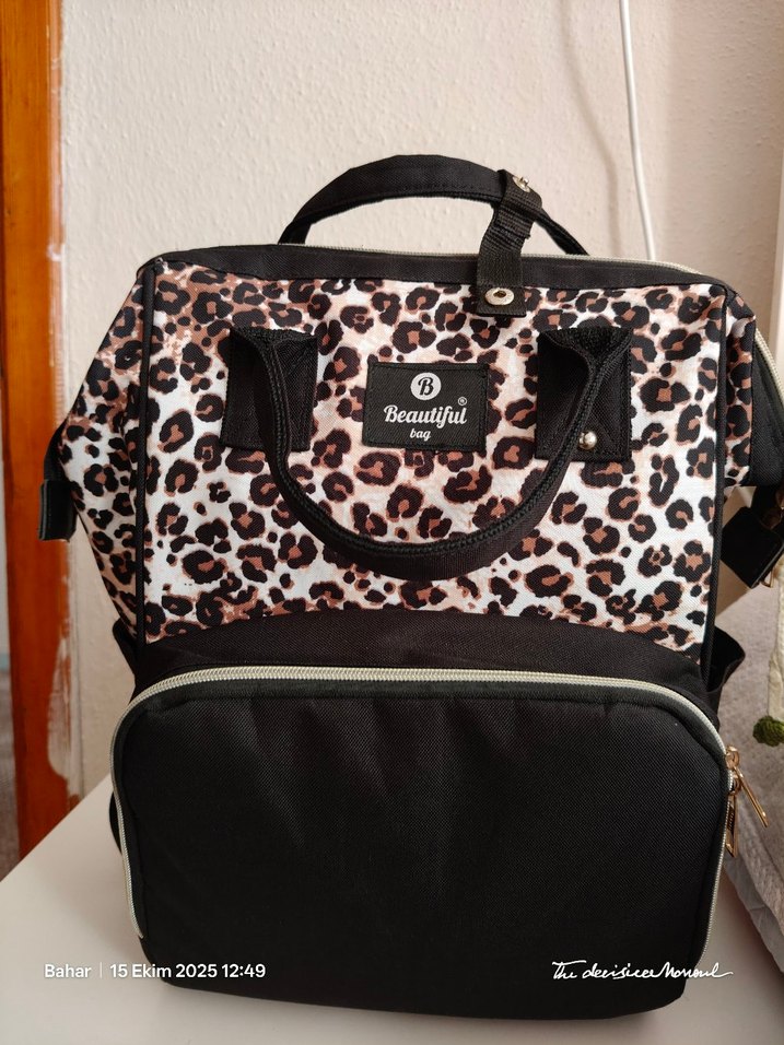 Leopar Desenli Kahverengi Bebek Çantası Seti - Görsel 2