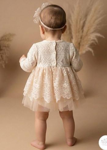 Bej Dantel Detaylı Kız Çocuk Elbise - Görsel 3