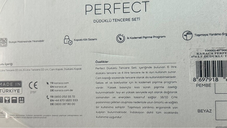  Beden beyaz Renk karaca perfect gray 4-6 LT Düdüklü set