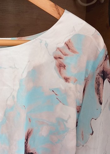 Mavi Kahverengi Desenli Kadın Bluz - Görsel 2