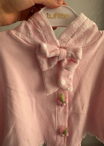 Düğmeli Pembe Kız Bolero - Görsel 2