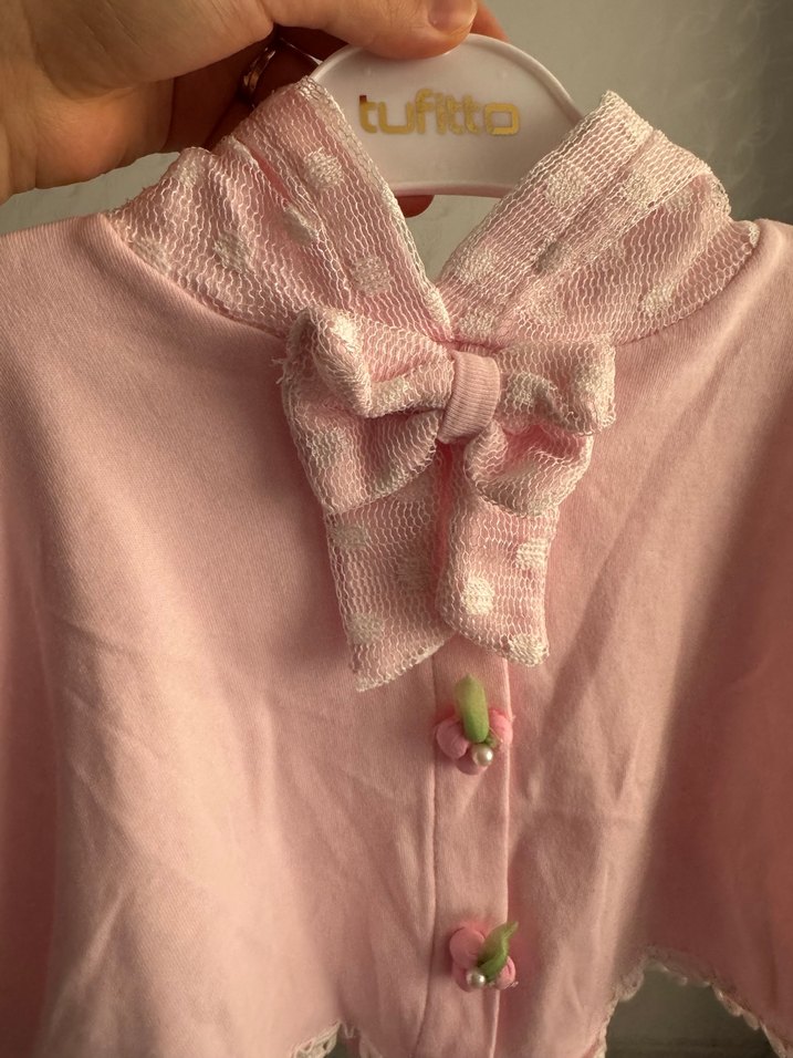 Düğmeli Pembe Kız Bolero - Görsel 2