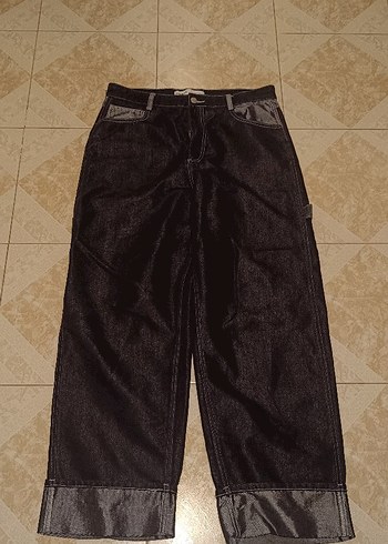Kemerli Bol Kesim Midi Kot Pantolon