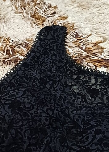 m Beden siyah Renk siyah çiçel bitki detaylı kadife elbise