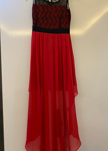 Kırmızı Dantel Detaylı Uzun Kadın Elbise - Görsel 2