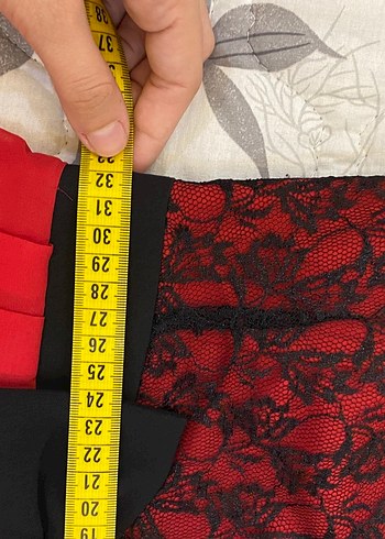 Kırmızı Dantel Detaylı Uzun Kadın Elbise - Görsel 8