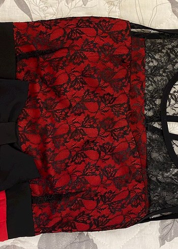 Kırmızı Dantel Detaylı Uzun Kadın Elbise - Görsel 5