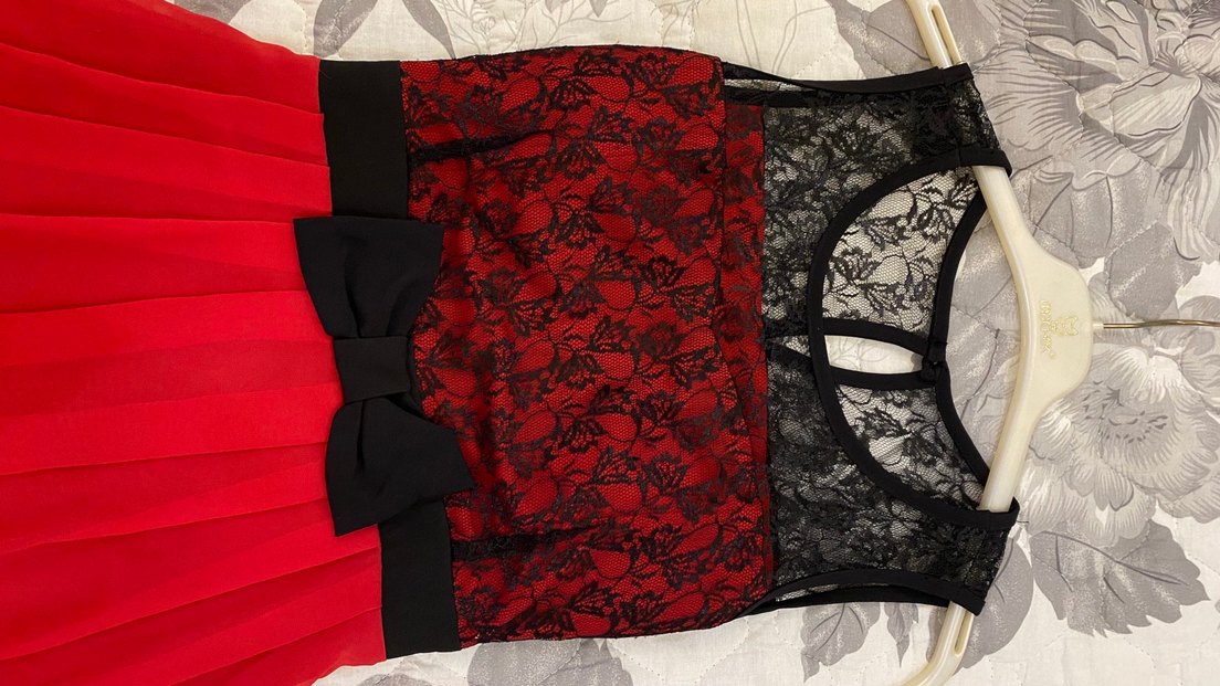 Kırmızı Dantel Detaylı Uzun Kadın Elbise - Görsel 5