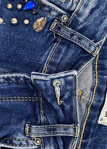 Payet İşlemeli Mavi Kadın Kot Pantolon - Görsel 3