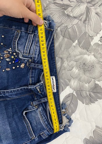 Payet İşlemeli Mavi Kadın Kot Pantolon - Görsel 6