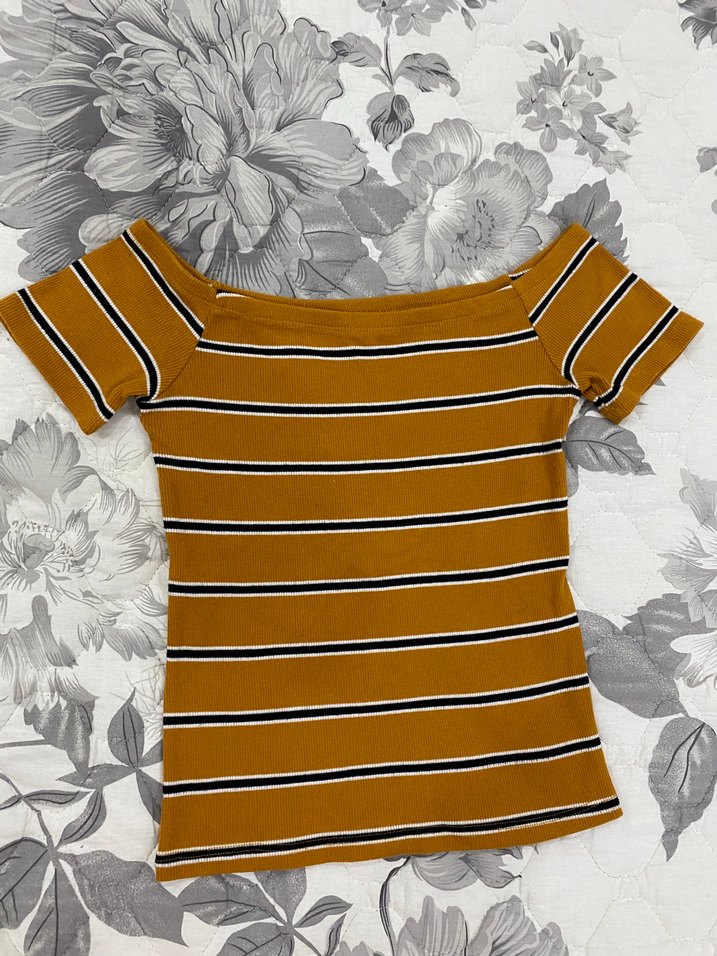 Kadın Çizgili Kısa Kollu Tişört - Görsel 2