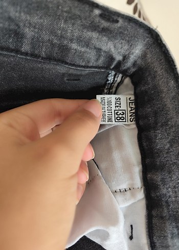 30 Beden siyah Renk Siyah Baskılı Crop Sweatshirt ve Gri Bol Kot