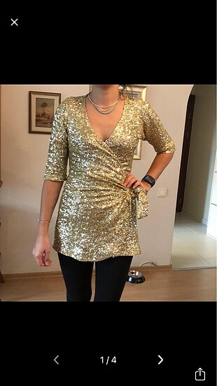 Gold Payetli Elbise