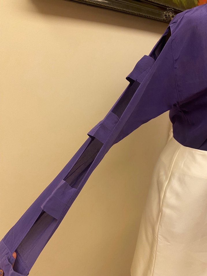 Mor V Yakalı Uzun Kollu Drapeli gömlek - Görsel 4