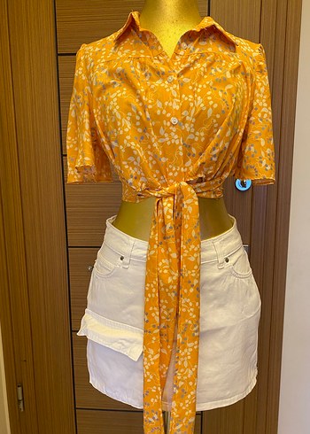 Beyaz Kot Mini Etek Kemer Detaylı - Görsel 6