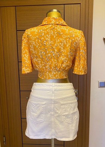 Beyaz Kot Mini Etek Kemer Detaylı - Görsel 4