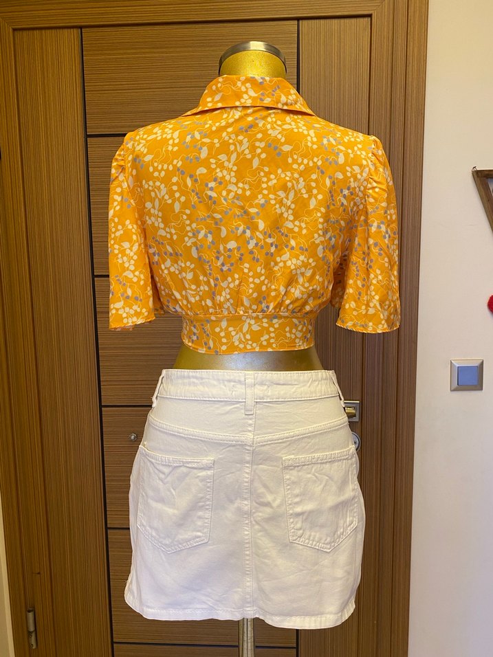 Beyaz Kot Mini Etek Kemer Detaylı - Görsel 4