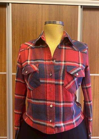 Kadın Kırmızı Kareli Düğmeli Gömlek - Görsel 6