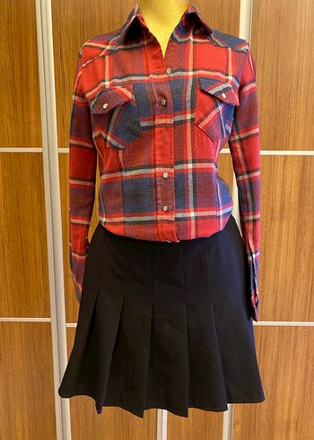 Kadın Kırmızı Kareli Düğmeli Gömlek - Görsel 8