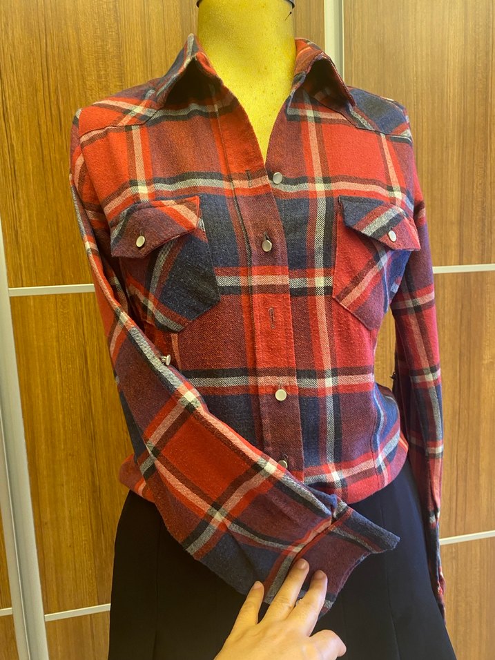 Kadın Kırmızı Kareli Düğmeli Gömlek - Görsel 5