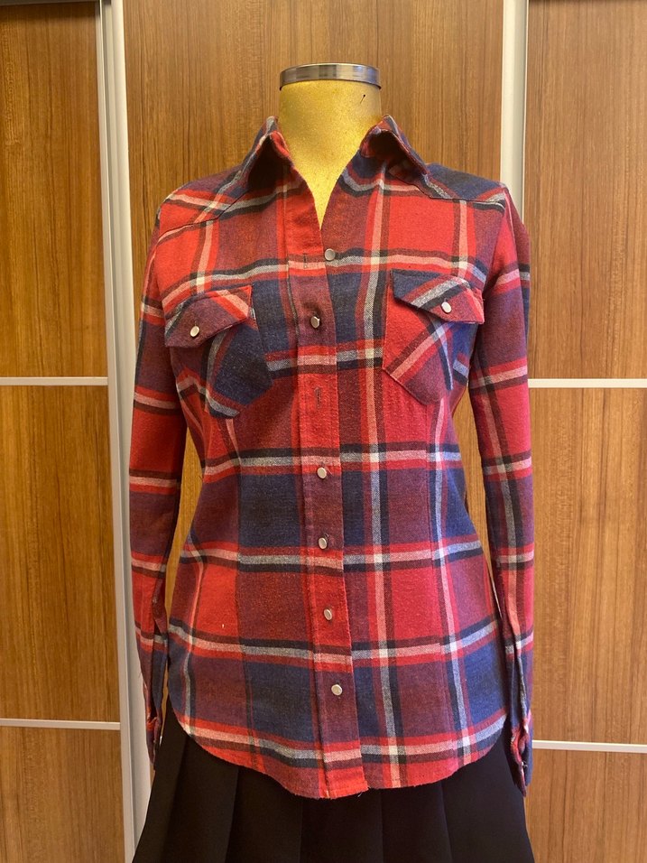 Kadın Kırmızı Kareli Düğmeli Gömlek - Görsel 2