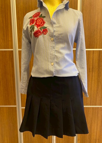 Nakışlı Düğmeli Gri Kadın Gömlek - Görsel 2