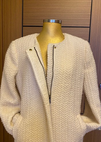 Beyaz Triko Midi Ceketi - Görsel 3