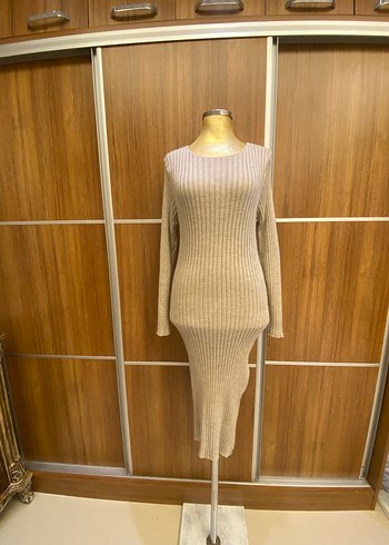 Bej Triko Uzun Kadın Elbise - Görsel 9