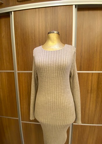 Bej Triko Uzun Kadın Elbise - Görsel 7