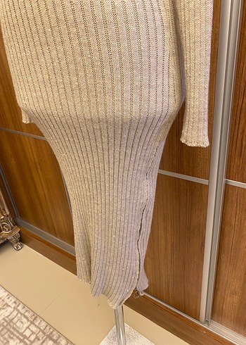 Bej Triko Uzun Kadın Elbise - Görsel 4