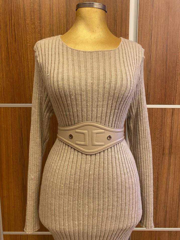 Bej Triko Uzun Kadın Elbise - Görsel 2