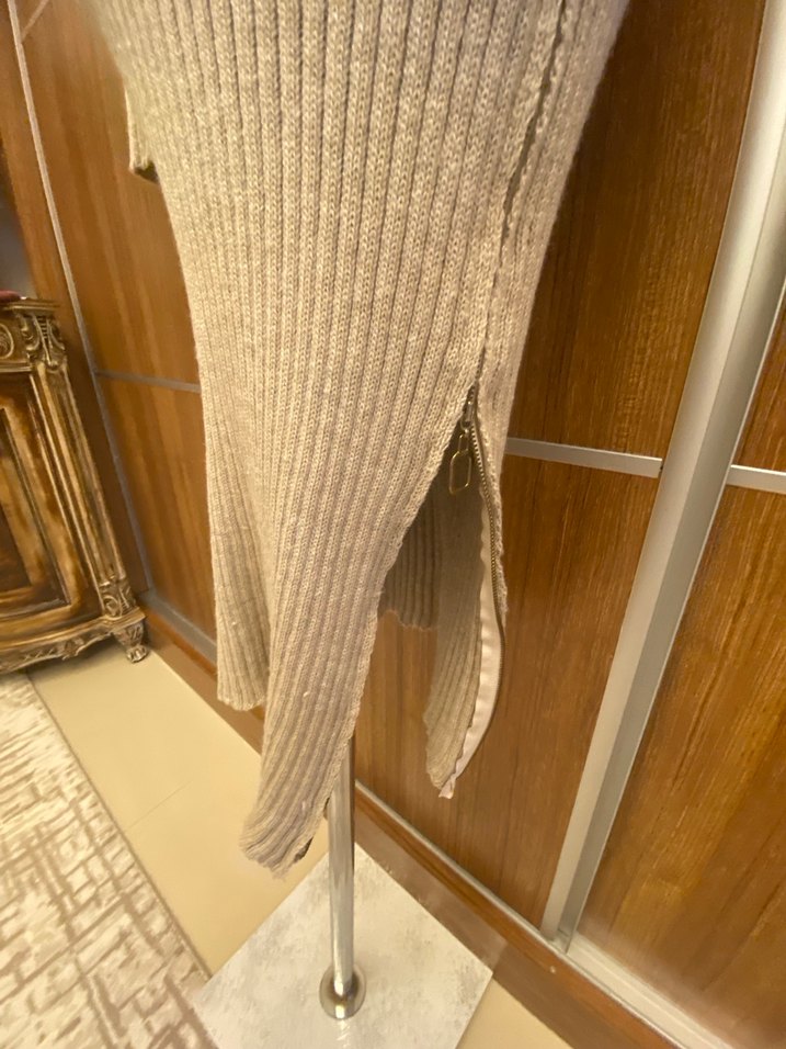 Bej Triko Uzun Kadın Elbise - Görsel 5