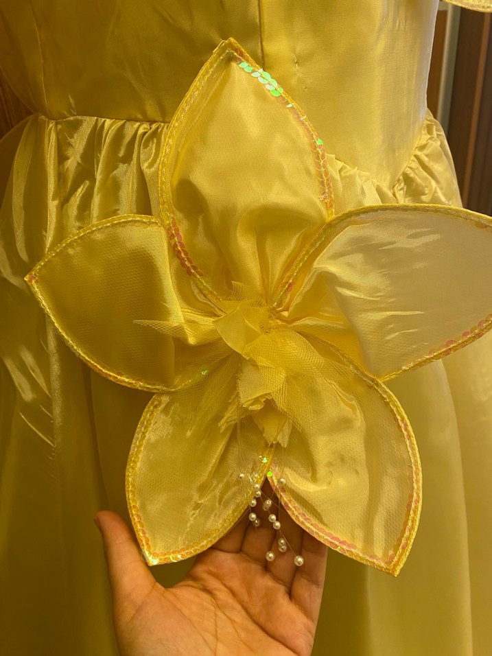 Sarı Uzun Nakışlı Kadın Abiye Elbise - Görsel 5