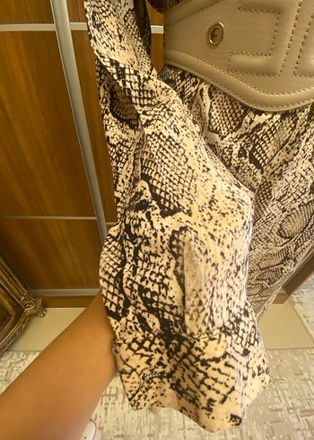 Uzun Kol Yılan Desenli Kahverengi Elbise - Görsel 8