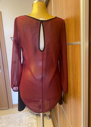 Bordo Piliseli V Yakalı Kadın Bluz - Görsel 4