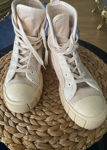 Bej Dolgu Topuklu Bağcıklı Kadın Spor Ayakkabı - Görsel 4