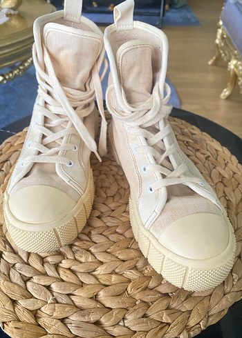 Bej Dolgu Topuklu Bağcıklı Kadın Spor Ayakkabı - Görsel 3