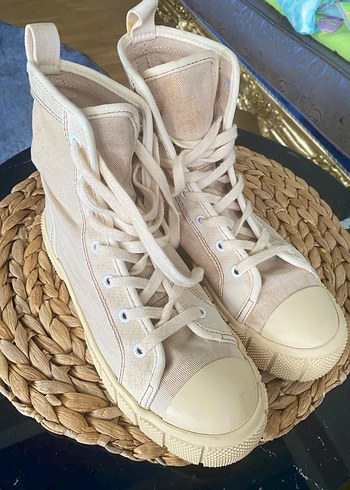 Bej Dolgu Topuklu Bağcıklı Kadın Spor Ayakkabı - Görsel 7